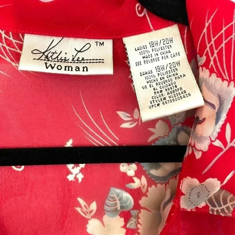 Vintage Red Sheer Floral Blouse Top 3/4 Sleeve 18W - Picture 3 of 5